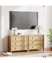 homfan 5 Drawer Tall Dresser, 45 Rattan Boho Chest of Drawers, Wooden with Clothes Storage Cabinet, Organizer for Bedroom