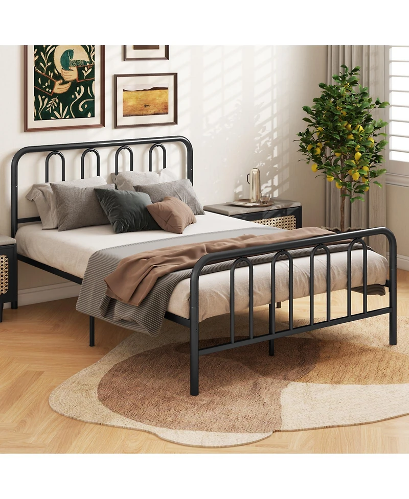 Gymax Stylish Full Size Metal Bed Frame Platform Bed Base With Headboard and Footboard