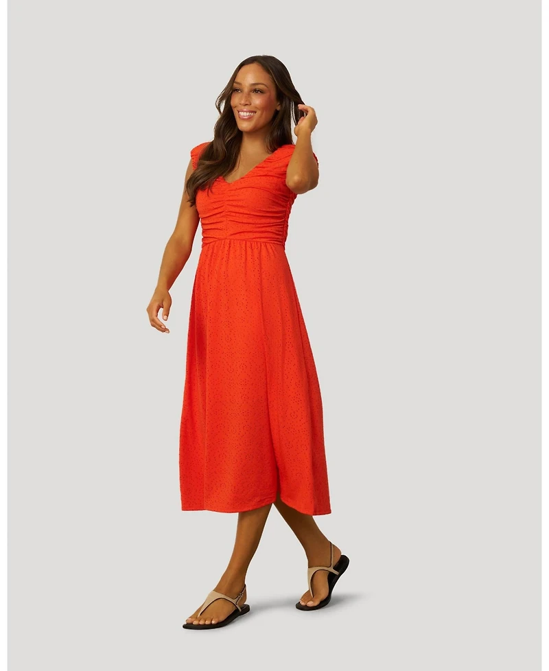 Cable & Gauge Women's Shirred Eyelet Midi Dress
