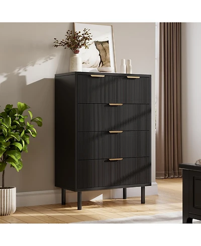 homfan Modern Fluted 5-Drawer Entryway Storage Cabinet - Sturdy Metal Frame, Anti-Tip Safety, Versatile Organizer for Bedroom, Hallway,