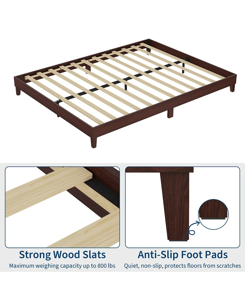 homfan Wood Platform Bed Frame with Wood Slats, Low Profile Bed, Quiet Support and Underbed Storage, No Box Spring Needed
