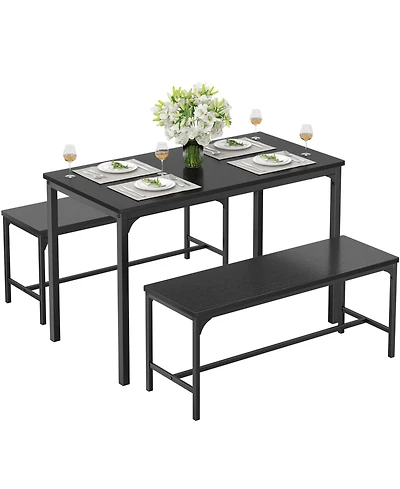 Yiortwo 3-Piece Dining Table Set with Benches, 4-Person Kitchen