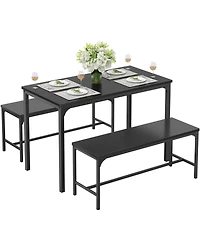 Yiortwo 3-Piece Dining Table Set with Benches, 4-Person Kitchen