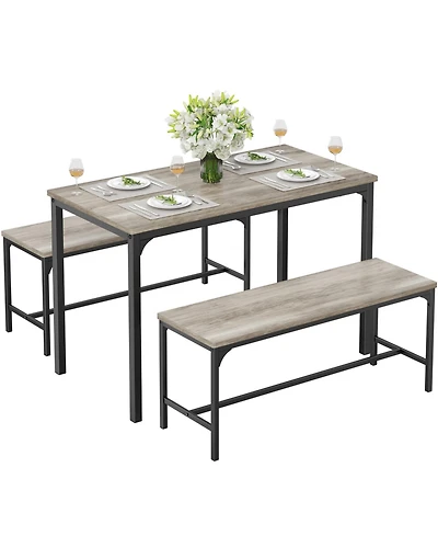 Yiortwo 3-Piece Dining Table Set with Benches, 4-Person Kitchen