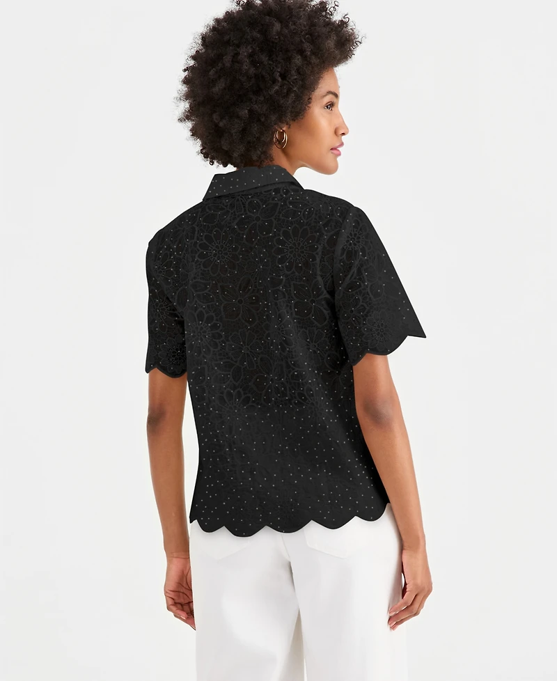 I.n.c. International Concepts Women's Crystal Embellished Short-Sleeve Button Down, Macy's Exclusive