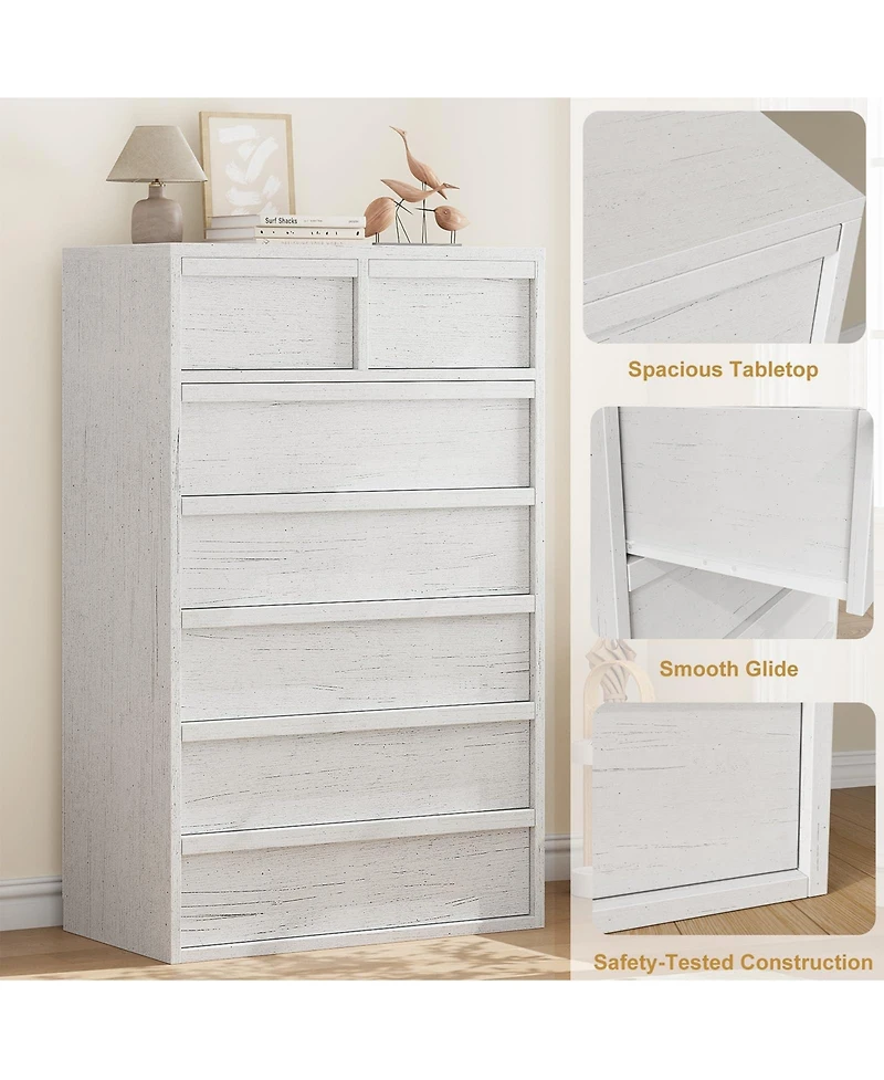 homfan 5 Drawer Dresser for Bedroom, Antique White Chest of Drawers 43" Tall with Large Storage Space, Modern Organizer Living Room