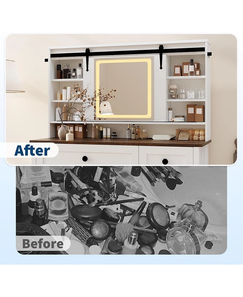 gaomon Mdf Dressing Table with Storage Cabinets and Drawers