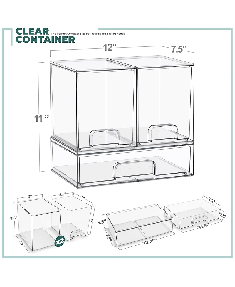Sorbus Piece Set Clear Stackable Pull-Out Storage Organizer Bins for Baby Bottles, Bathroom
