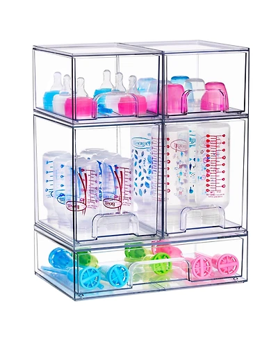 Sorbus 5 Piece Clear Stackable Pull-Out Storage Organizer Bins for Baby Bottles, Bathroom, Kitchen and More