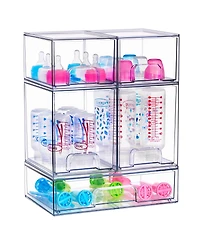Sorbus 5 Piece Clear Stackable Pull-Out Storage Organizer Bins for Baby Bottles, Bathroom, Kitchen and More