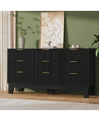 homfan 9 Drawer Dresser for Bedroom, 47" Wide Fluted Chest with Metal Handle, Modern Wooden Tv Stand, Clothes Organizer Hallway, Entryway