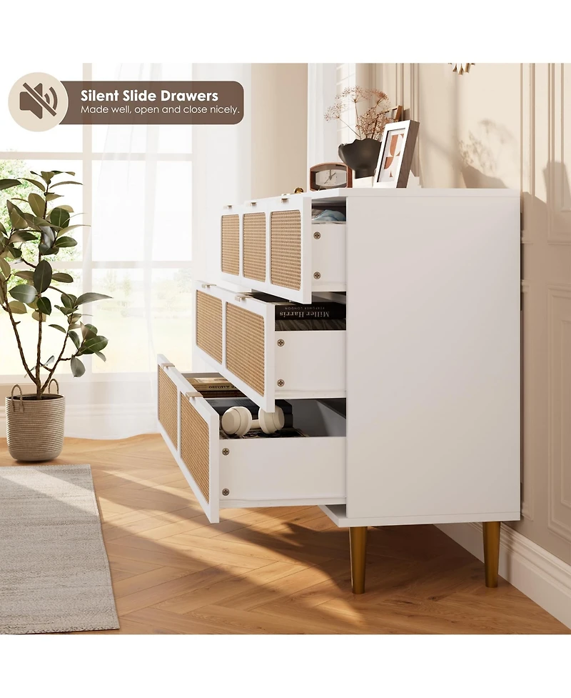 homfan Rattan 5-Drawer Tall Dresser, Wooden Chest with Deep Drawers and Wide Top for Bedroom, Living Room Hallway