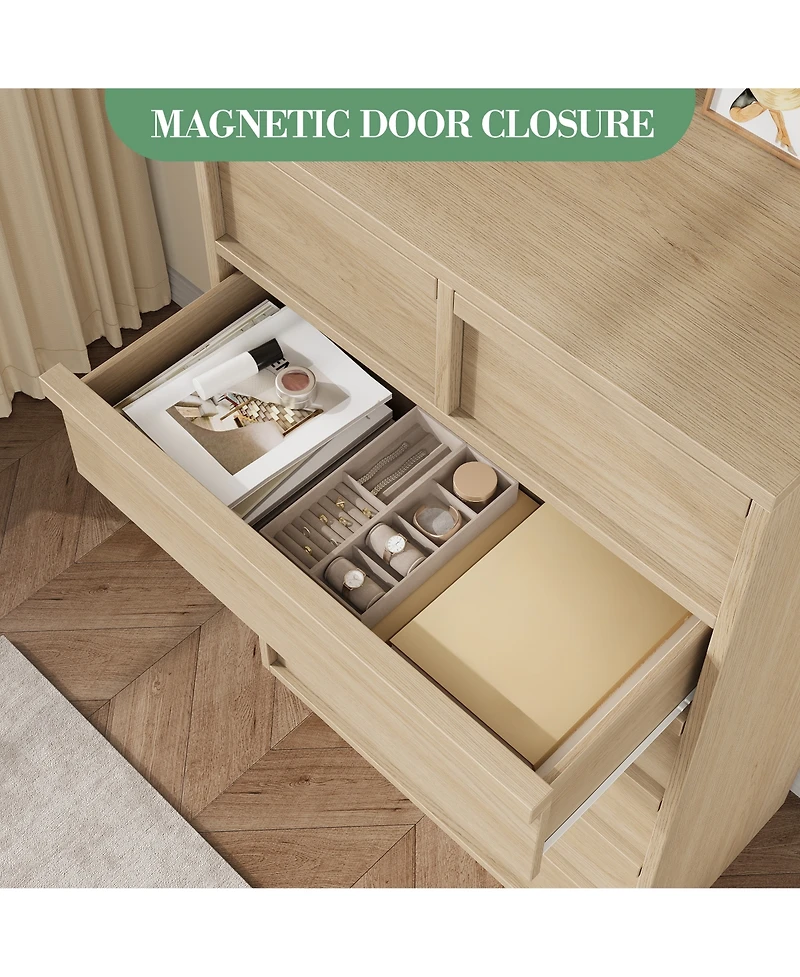 homfan 5 Drawer Dresser for Bedroom, Antique White Chest of Drawers 43" Tall with Large Storage Space, Modern Organizer Living Room