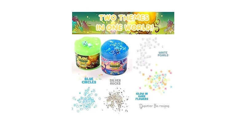 ToyButty Finoclay Glow in The Dark Slime Kit for Girls Boys, 2 Pack Dragon Theme with Big Charme, Sensory Toys for Kids,Create Magical Scenes