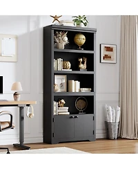 gaomon 5 Tier Bookshelf Farmhouse Bookcase with 2 Doors Adjustable Shelves Anti-Slip for Home Office Living Room, Study