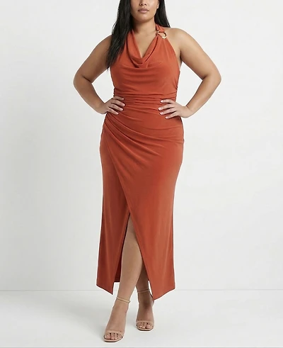 Taylor Plus Flutter Capelet Cowl Neck Dress