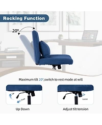 Rainsken Linen Cross Legged Office Chair, with Wheels and Adjustable Flip-Arms, for Home Office, Apartment, Criss Chair