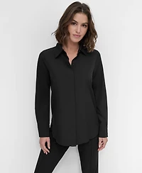 Dkny Petite Long-Sleeve Button-Front Shirt