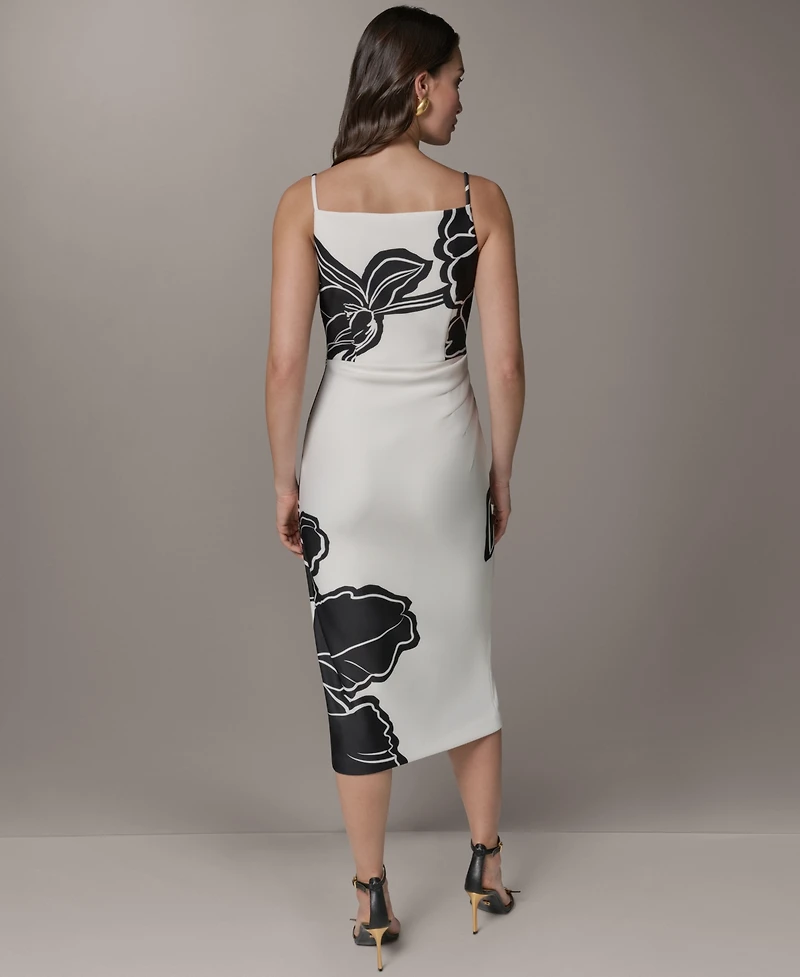 Donna Karan New York Women's Sleeveless Floral Square Neck Midi Sheath Dress