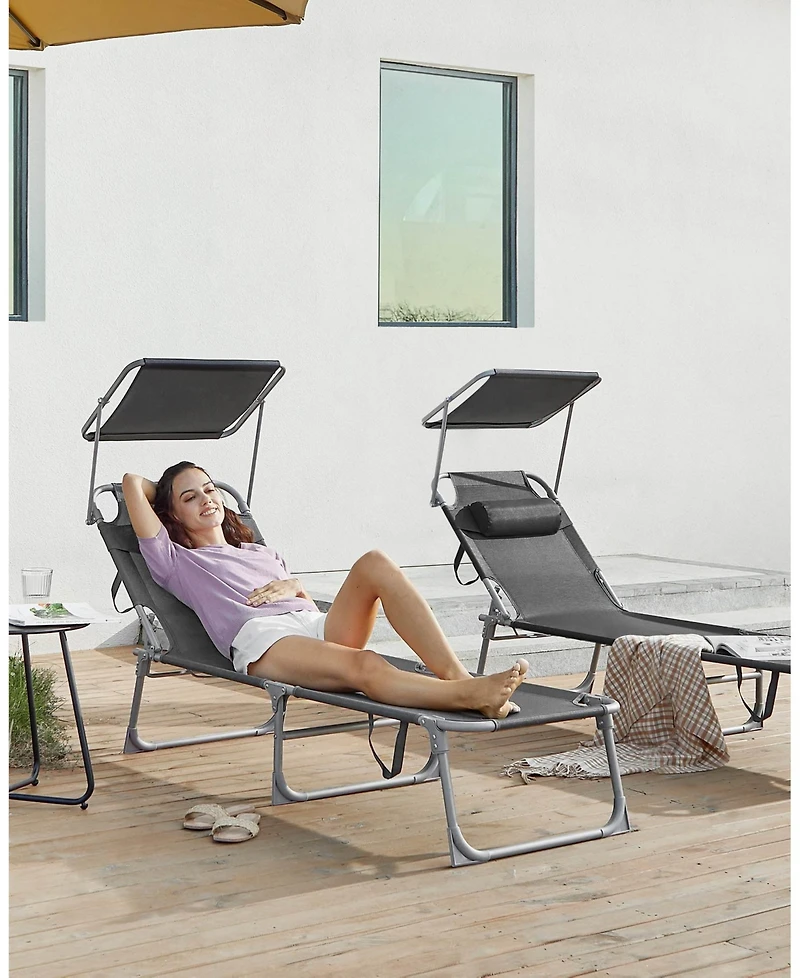 Slickblue Sun Lounger with Sunshade and Adjustable Backrest Outdoor Chair