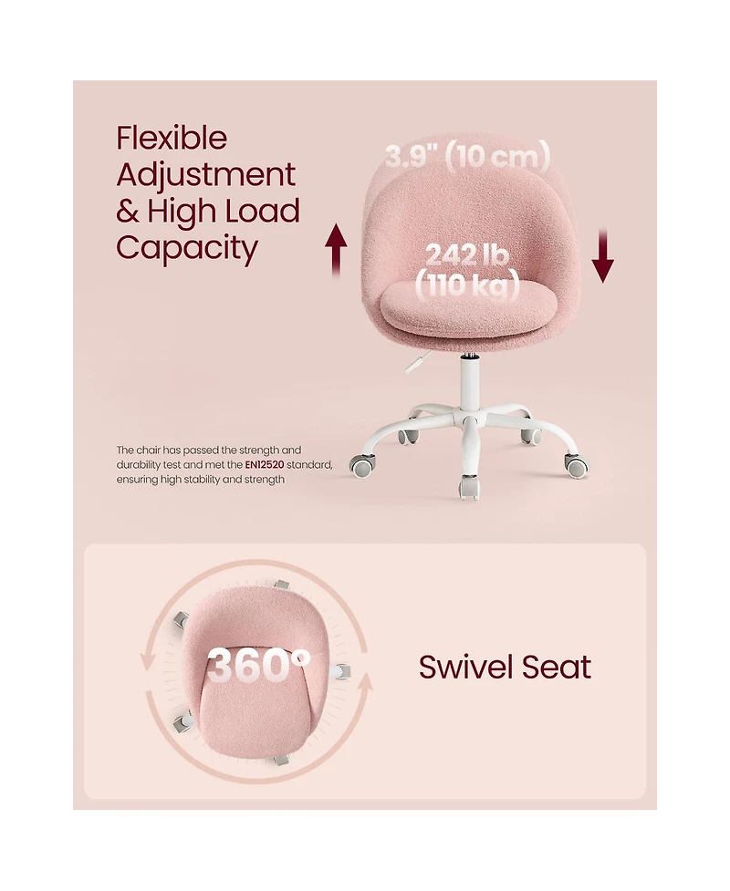 Slickblue Rolling Vanity Chair with Back Support in Soft Teddy Fleece Fabric
