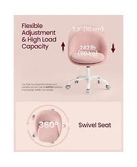 Slickblue Rolling Vanity Chair with Back Support in Soft Teddy Fleece Fabric