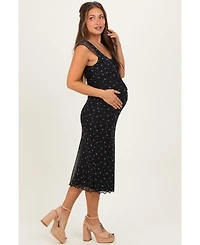 Pinkblush Maternity Black Floral Mesh Front Tie Cutout Midi Dress