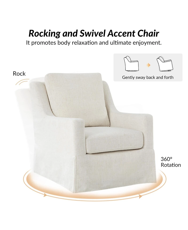 Hulala Home Wimberly 30"W Farmhouse Slipcover Swivel Rocking Chair with Pillow Back