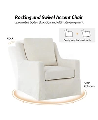 Hulala Home Wimberly 30"W Farmhouse Slipcover Swivel Rocking Chair with Pillow Back