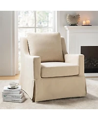 Hulala Home Wimberly 30"W Farmhouse Slipcover Swivel Rocking Chair with Pillow Back
