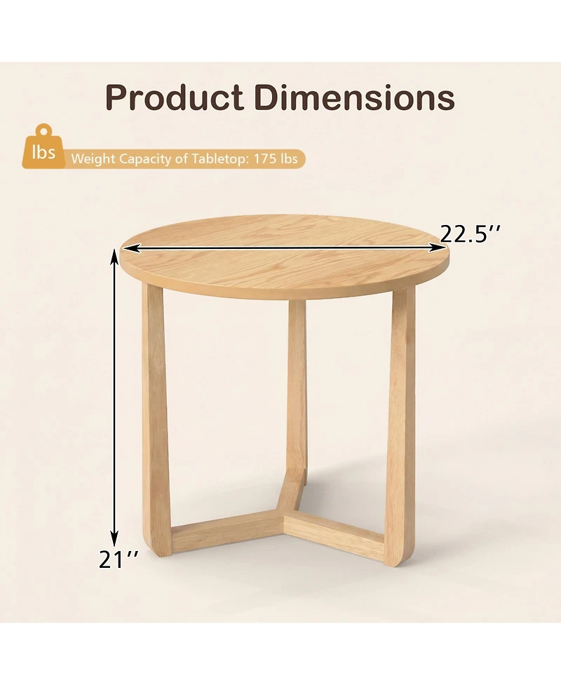 Slickblue Rustic Round End Table with Sturdy Rubber Wood Legs and Triangular Base Design