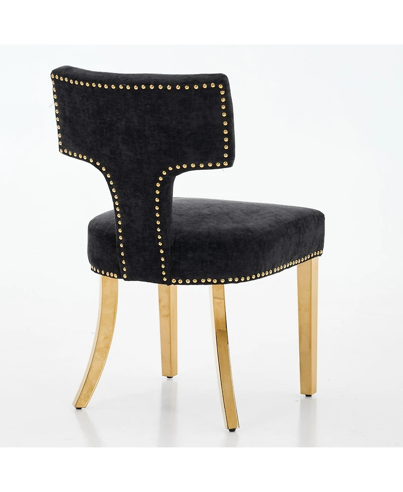 Clihome Mid Century Modern Dining Chairs Set of 2, Farmhouse Chenille Fabric Upholstered Curved Backrest
