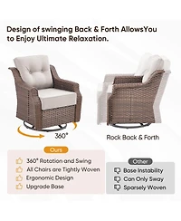 Pocassy 3-Pieces Brown Wicker Outdoor Swivel Rocking Chair with Cushion