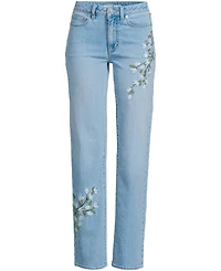 Lands' End Petite Soft Denim Mid Rise Relaxed Straight Leg Embroidered Jeans