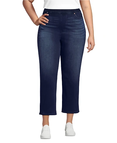 Lands' End Plus Starfish High Rise Knit Denim Straight Crop Jeans