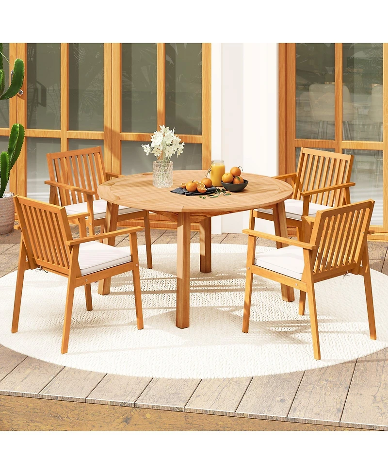 Slickblue Outdoor Dining Set 5 Piece Acacia Wood Table Umbrella Hole