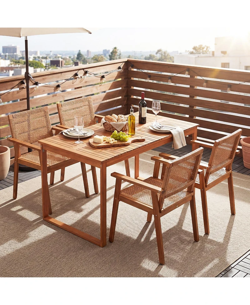 Slickblue Outdoor Dining Set 5 Piece Acacia Wood Table and Rattan Chairs