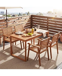 Slickblue Outdoor Dining Set 5 Piece Acacia Wood Table and Rattan Chairs