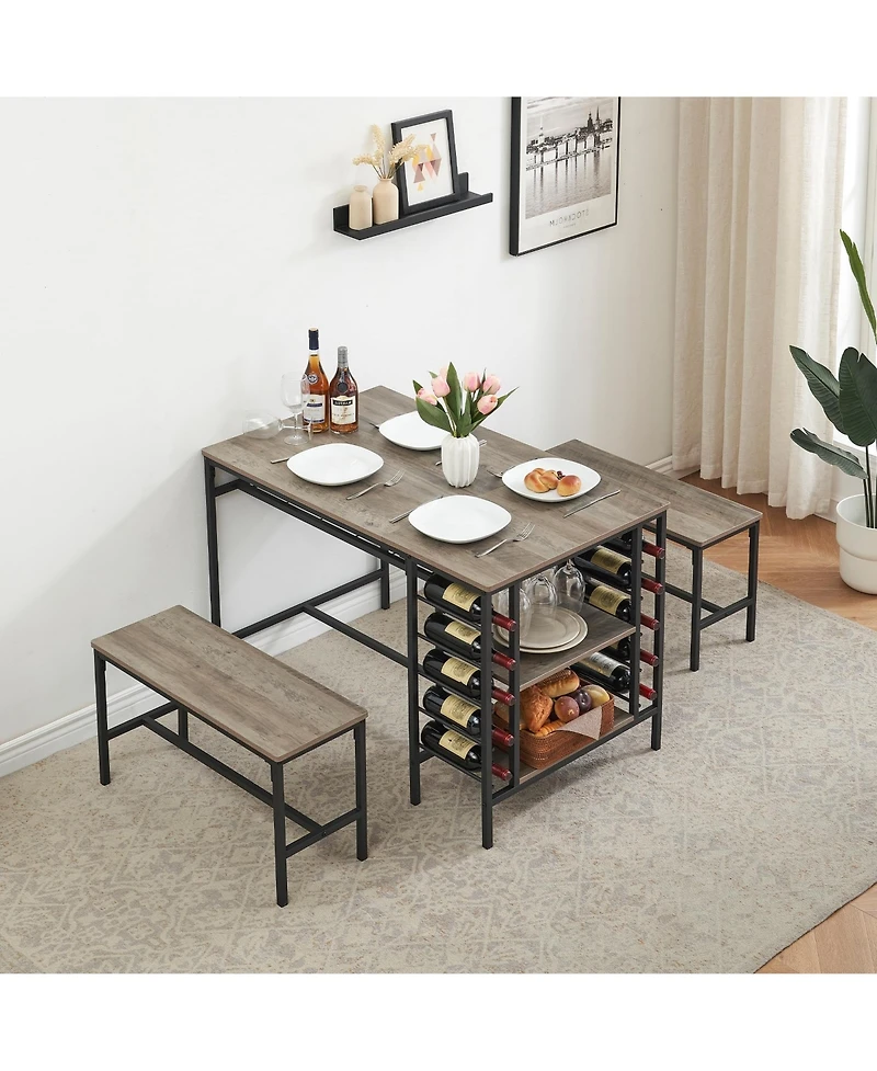 gaomon 3-Piece 4-Person Dining Set with Wine Rack and Storage
