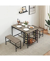 gaomon 3-Piece 4-Person Dining Set with Wine Rack and Storage
