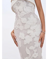 Miss Circle Women's Raphaela White Floral Strapless Mermaid Wedding Dress