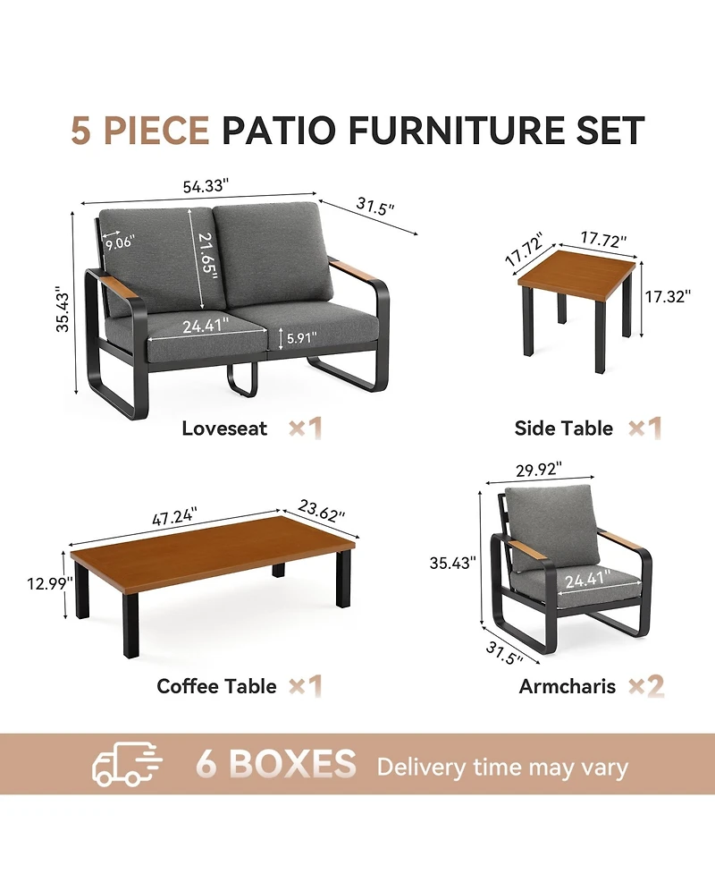 Tribesigns 5-Piece Outdoor Patio Furniture Set with 2 Chairs, 1 Loveseat, 1 Coffee Table and 1 Side Table,Modern Outdoor Conversation Set for Poolside