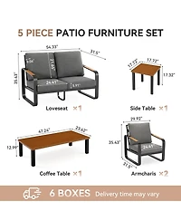 Tribesigns 5-Piece Outdoor Patio Furniture Set with 2 Chairs, 1 Loveseat, 1 Coffee Table and 1 Side Table,Modern Outdoor Conversation Set for Poolside