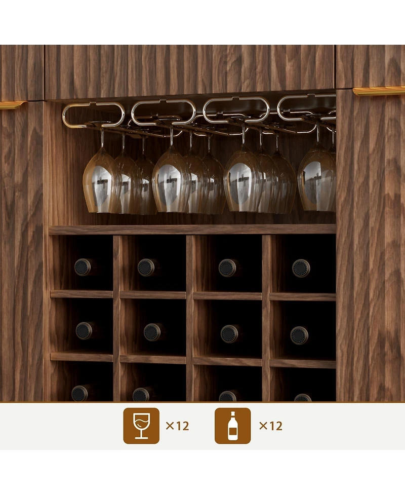 gaomon 60" Wine Bar Cabinet – Freestanding Liquor and Coffee Station with Rack, Glass Holder, Adjustable Shelves, Hutch for Living Room