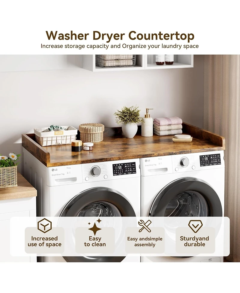 gaomon Washer Dryer Countertop, Laundry Topper with Edge and Non-Slip Pad