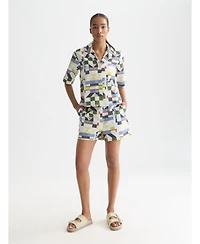 Scotch & Soda Women's Stitch-Embroidered Printed Short Sleeve Shirt