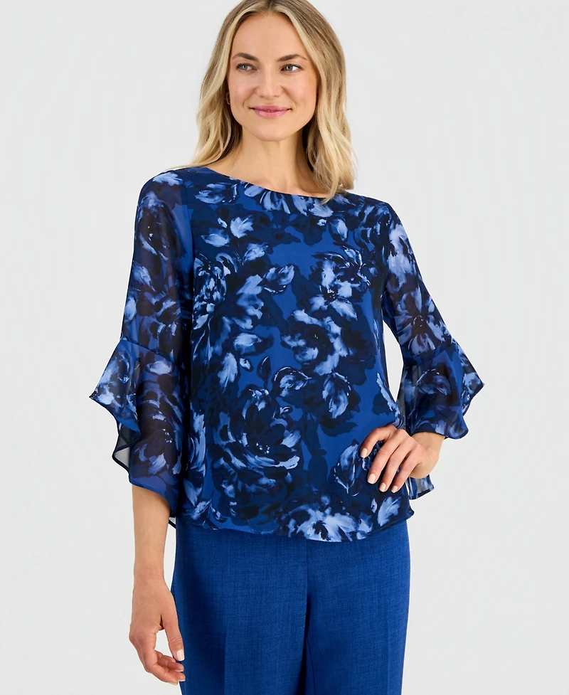 Kasper Women's Boat-Neck Ruffle-Sleeve Blouse