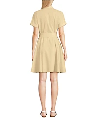 Lands' End Women's Linen Blend Button Front Dress with Godets
