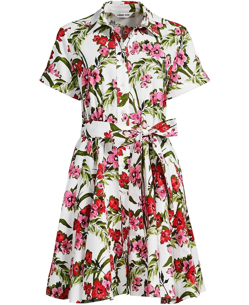 Lands' End Plus Linen Blend Button Front Dress with Godets