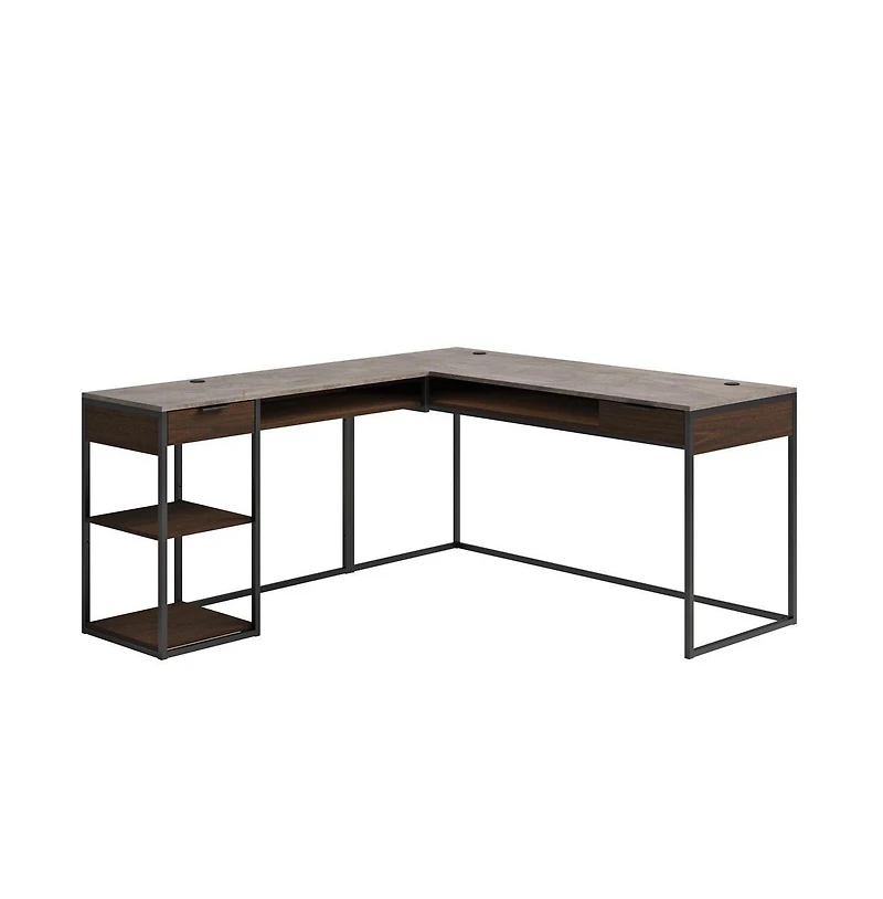 Sauder International Lux L Desk, Umber Wood finish